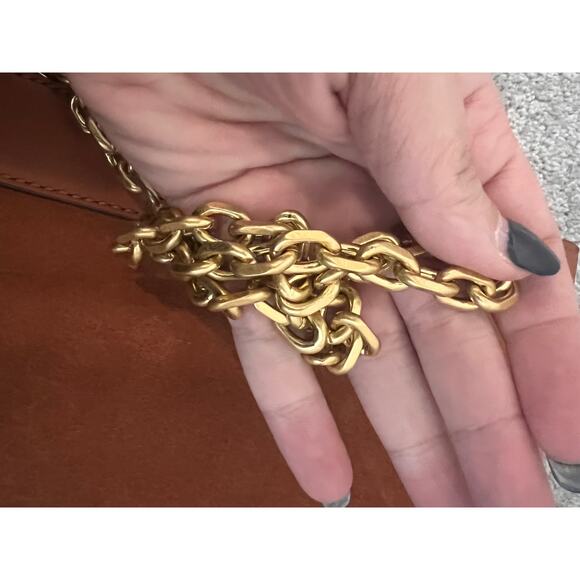 India Hicks Bridle Suede Leather Shoulder Crossbody Bag Gold Chain Brown NWOT - Picture 9 of 14